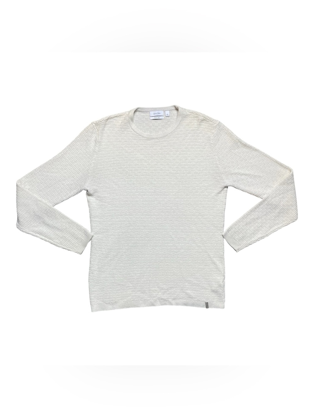 Calvin Klein ivory Italian yarn merino wool blend knit crewneck sweater L